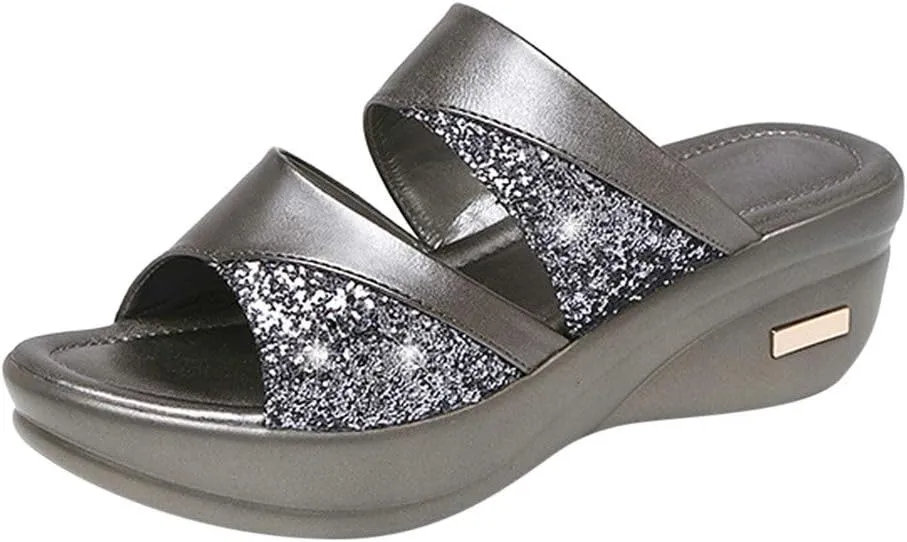 Women Platform Beach Slippers Wedge Heel Shoes Sandals 2025 Open Toe Casual Wedges Slip On Platform Sandals Solid High Wedges Slippers Summer Beach Vacation Walking Sandal