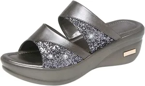 Women Platform Beach Slippers Wedge Heel Shoes Sandals 2025 Open Toe Casual Wedges Slip On Platform Sandals Solid High Wedges Slippers Summer Beach Vacation Walking Sandal