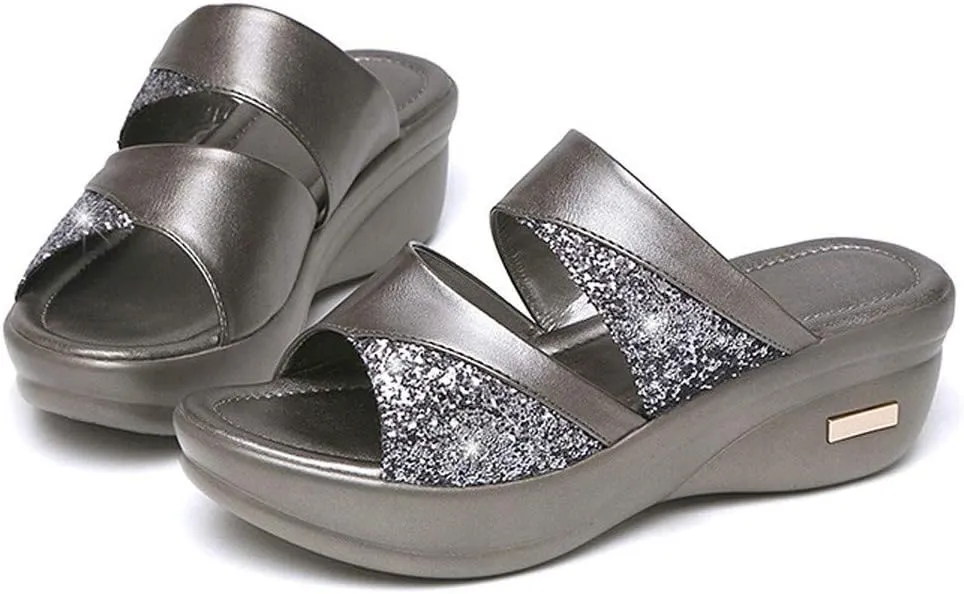 Women Platform Beach Slippers Wedge Heel Shoes Sandals 2025 Open Toe Casual Wedges Slip On Platform Sandals Solid High Wedges Slippers Summer Beach Vacation Walking Sandal