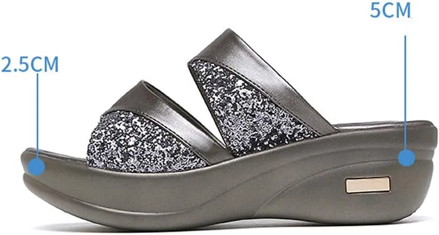 Women Platform Beach Slippers Wedge Heel Shoes Sandals 2025 Open Toe Casual Wedges Slip On Platform Sandals Solid High Wedges Slippers Summer Beach Vacation Walking Sandal