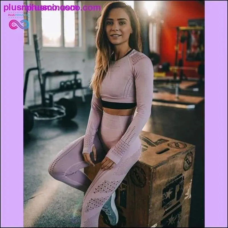 Women Seamless Workout Long Sleeve Crop Top Yoga Sets