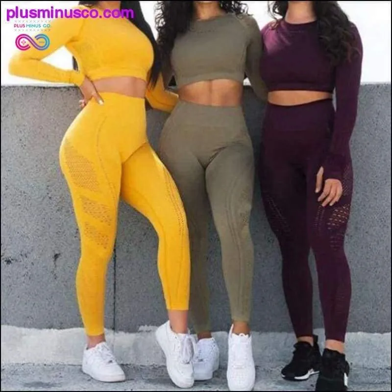 Women Seamless Workout Long Sleeve Crop Top Yoga Sets