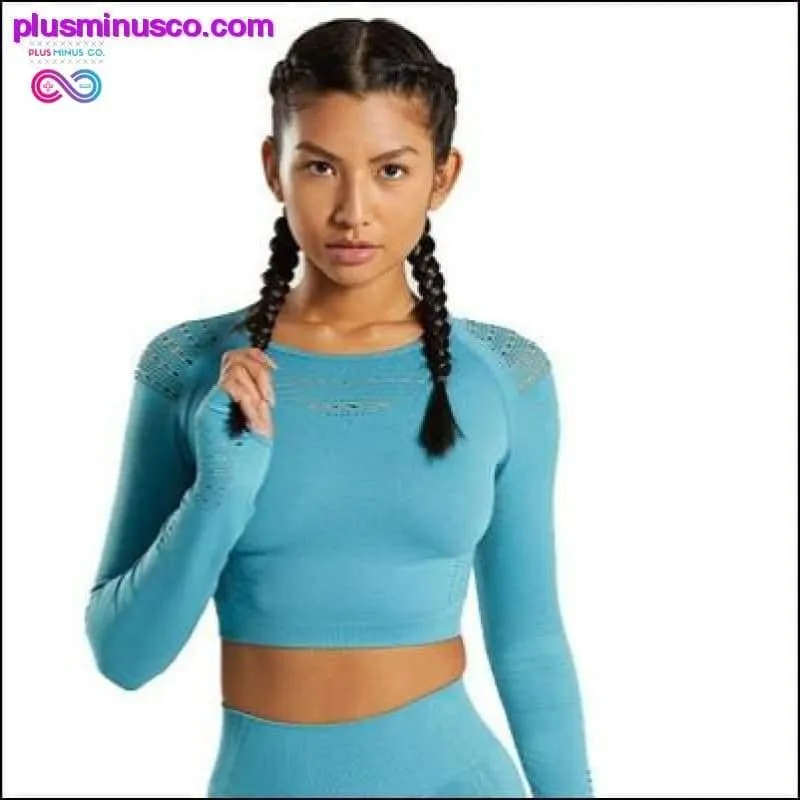 Women Seamless Workout Long Sleeve Crop Top Yoga Sets