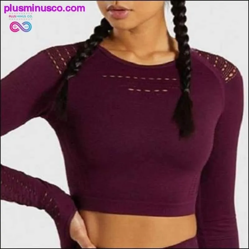 Women Seamless Workout Long Sleeve Crop Top Yoga Sets