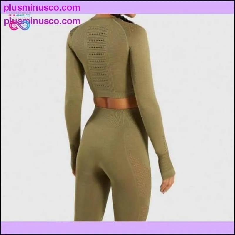 Women Seamless Workout Long Sleeve Crop Top Yoga Sets