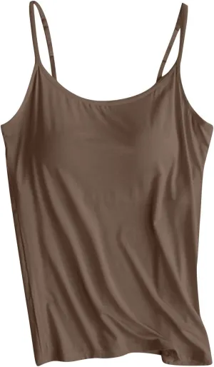 Women Tank Tops with Built in Bras Padded Spaghetti Strap Sleeveless Basic Camisole Comfy Outdoor Workout Yoga Shirts