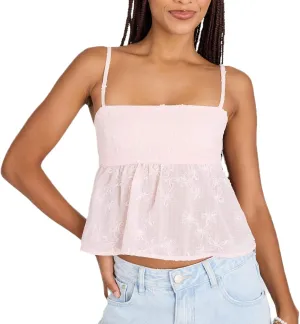 Women Y2k Embroidery Floral Square Neck Tank Tops Ruffle Flowy Summer Solid Camisole Backless Sleeveless Cami Shirt