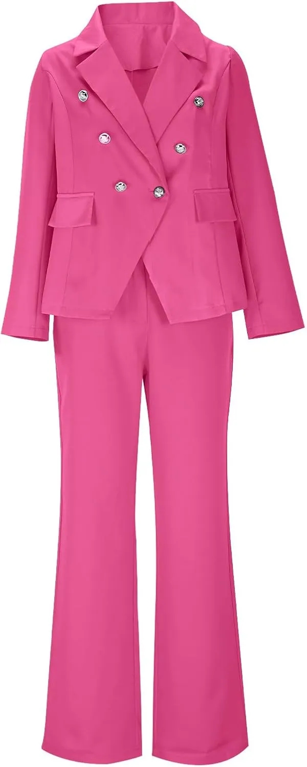 Womens 2 Piece Suit Sets Business Casual Outfits Double Breasted Blazer Jackets Dress Pants Office Work Sets