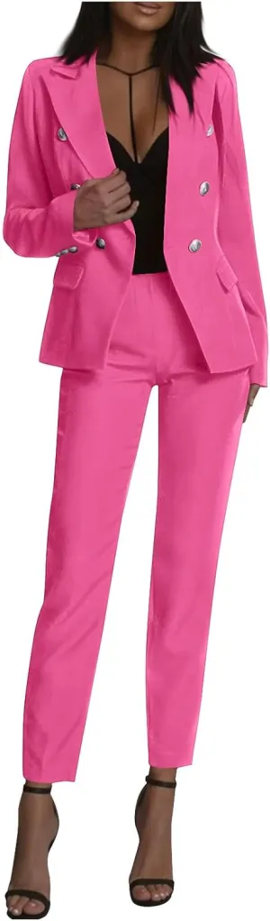 Womens 2 Piece Suit Sets Business Casual Outfits Double Breasted Blazer Jackets Dress Pants Office Work Sets