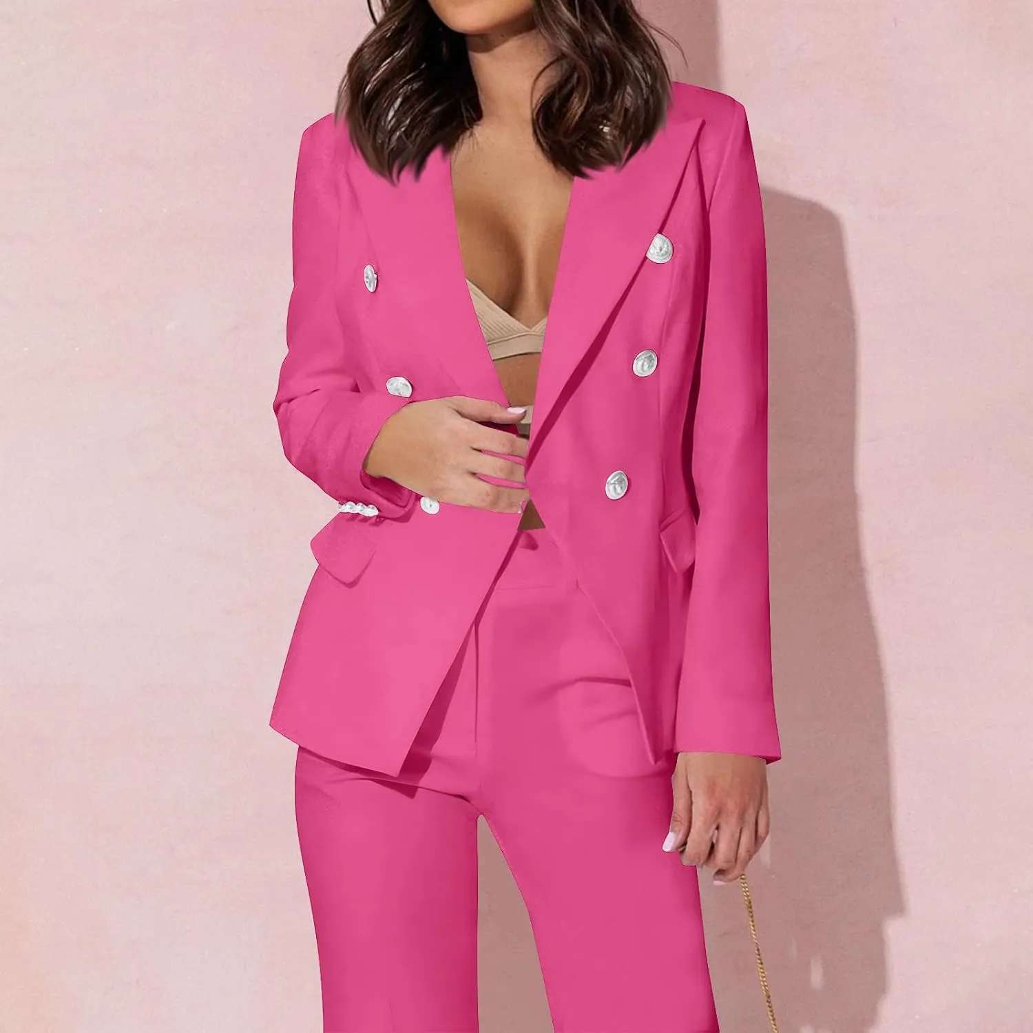 Womens 2 Piece Suit Sets Business Casual Outfits Double Breasted Blazer Jackets Dress Pants Office Work Sets