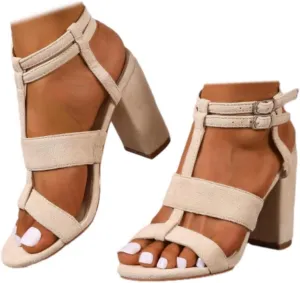 Womens Ankle Strap Dress Pump High Chunky Heel Sandals Summer Chunky Block Pumps Dress Party Shoes