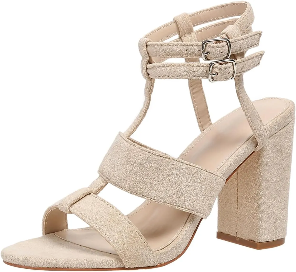 Womens Ankle Strap Dress Pump High Chunky Heel Sandals Summer Chunky Block Pumps Dress Party Shoes