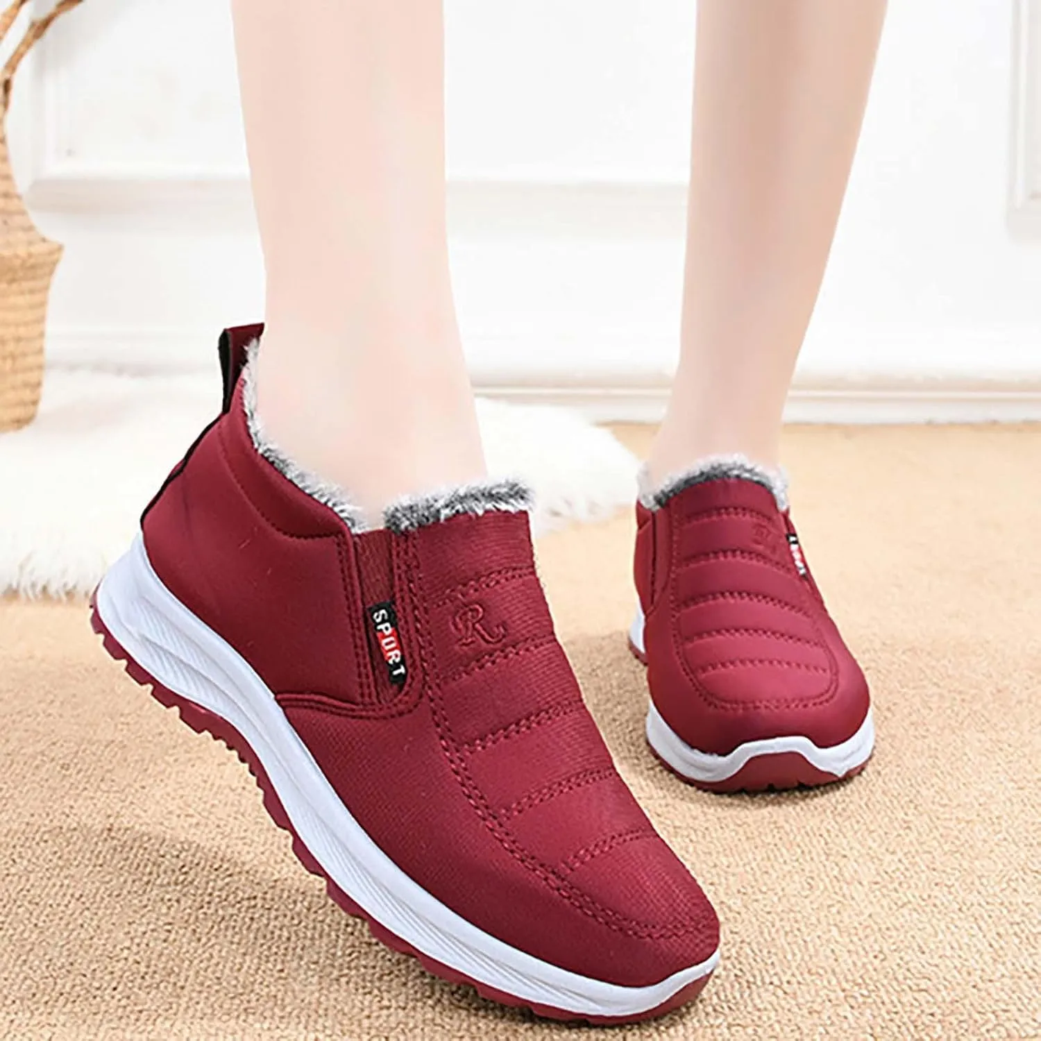 Womens Booties and Ankle Boots Plush Lined Casual Shoes Non Slip Walking Shoes Waterproof Winter Hiking Boots