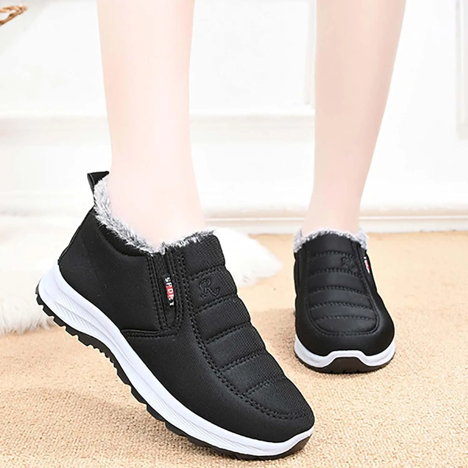 Womens Booties and Ankle Boots Plush Lined Casual Shoes Non Slip Walking Shoes Waterproof Winter Hiking Boots