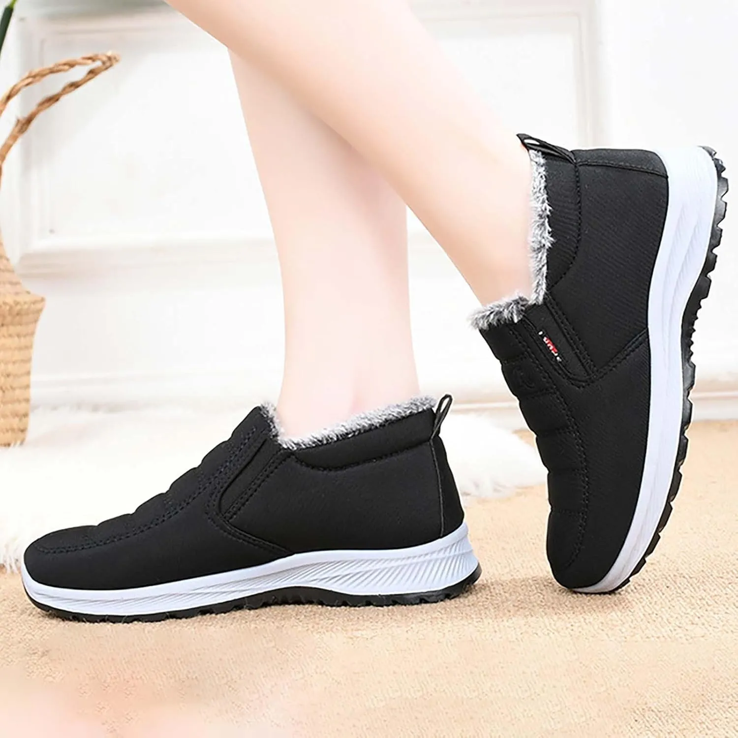 Womens Booties and Ankle Boots Plush Lined Casual Shoes Non Slip Walking Shoes Waterproof Winter Hiking Boots