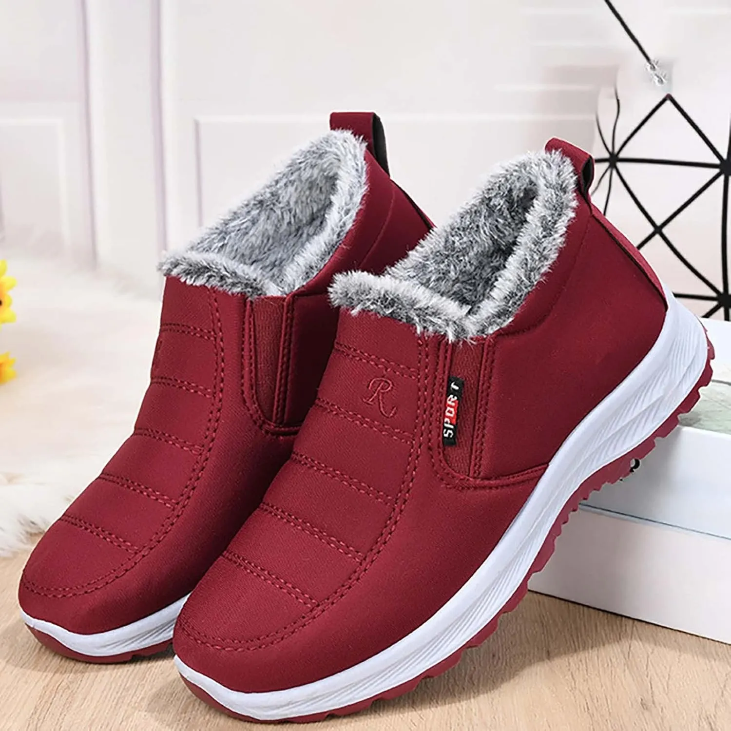 Womens Booties and Ankle Boots Plush Lined Casual Shoes Non Slip Walking Shoes Waterproof Winter Hiking Boots