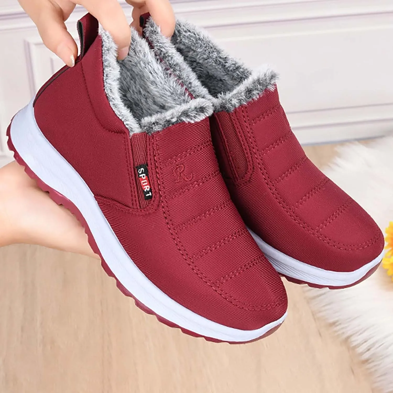 Womens Booties and Ankle Boots Plush Lined Casual Shoes Non Slip Walking Shoes Waterproof Winter Hiking Boots