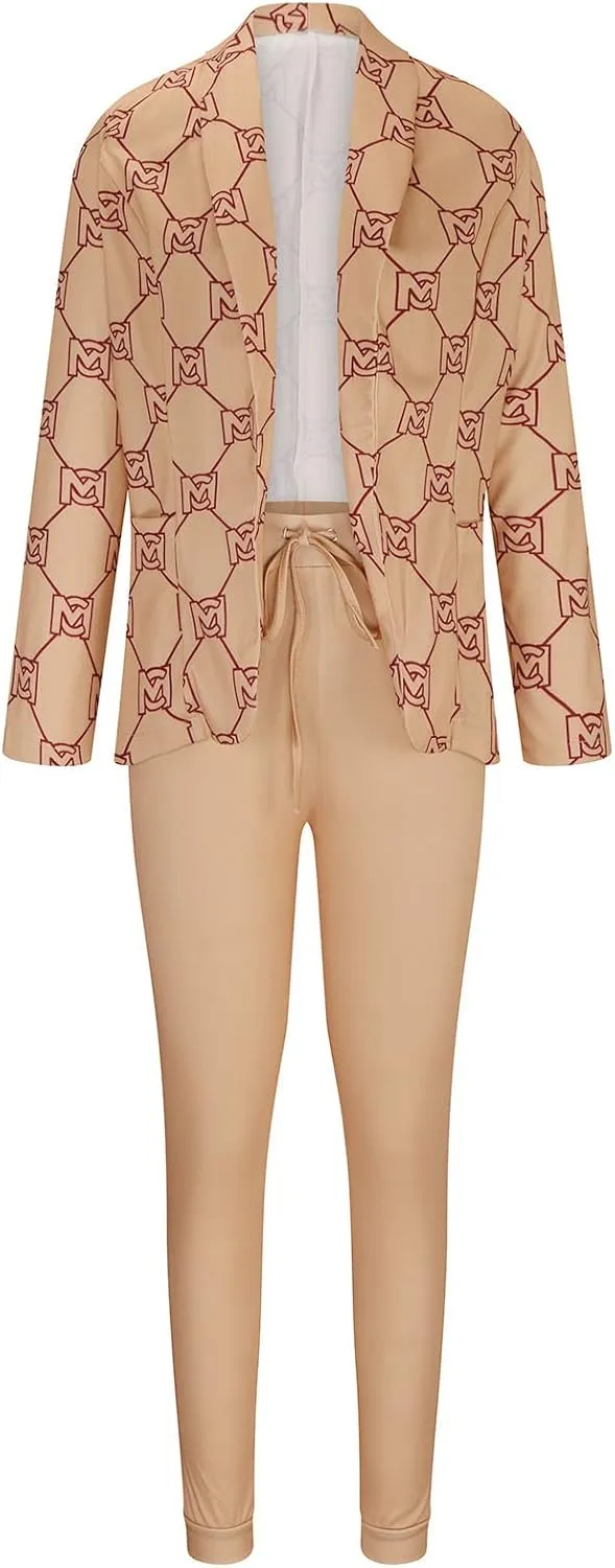 Womens Business Casual Sets 2 Piece Outfits Office Work Long Sleeve Blazer Jacket Drawstring Pants Trendy Suit Sets