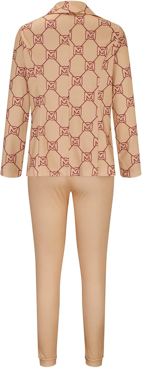Womens Business Casual Sets 2 Piece Outfits Office Work Long Sleeve Blazer Jacket Drawstring Pants Trendy Suit Sets