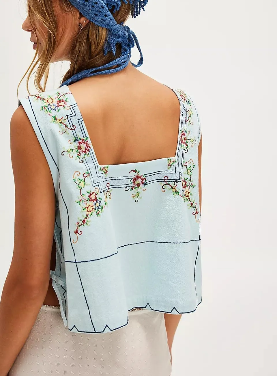 Women's Camisole Summer Tie Strap Tank Tops Y2k Solid Plaid Side Ties Sleeveless Tops Floral Embroidered Vest Top