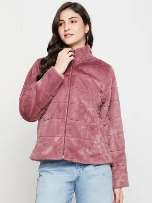 Women's Casual  Dark Pink Soft Faux Fur  Jacket