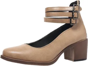 Womens Chunky Heel Strappy Pumps Chunky Low Block Heels Close Round Toe Dress Shoes with Ankle Strap Dress Party Shoes