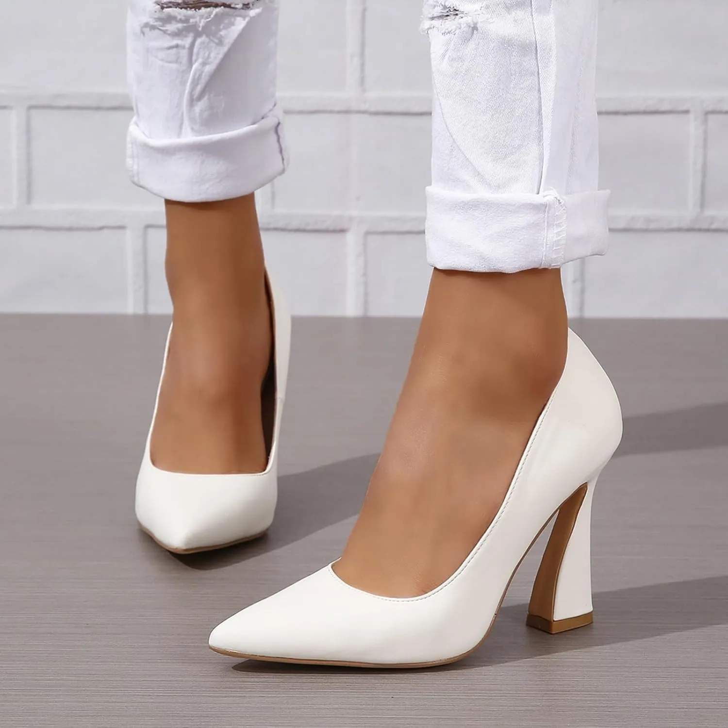 Women's Closed Toe High Heels Dress Pointed Toe Slip-on Wedding Party Prom Pump Shoes