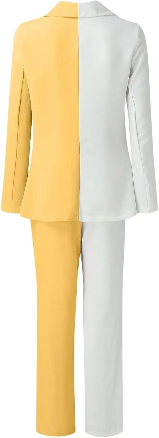Womens Color Block Suit Sets Two Piece Business Casual Outfits Open Front Blazer High Waist Pants Work Clothes