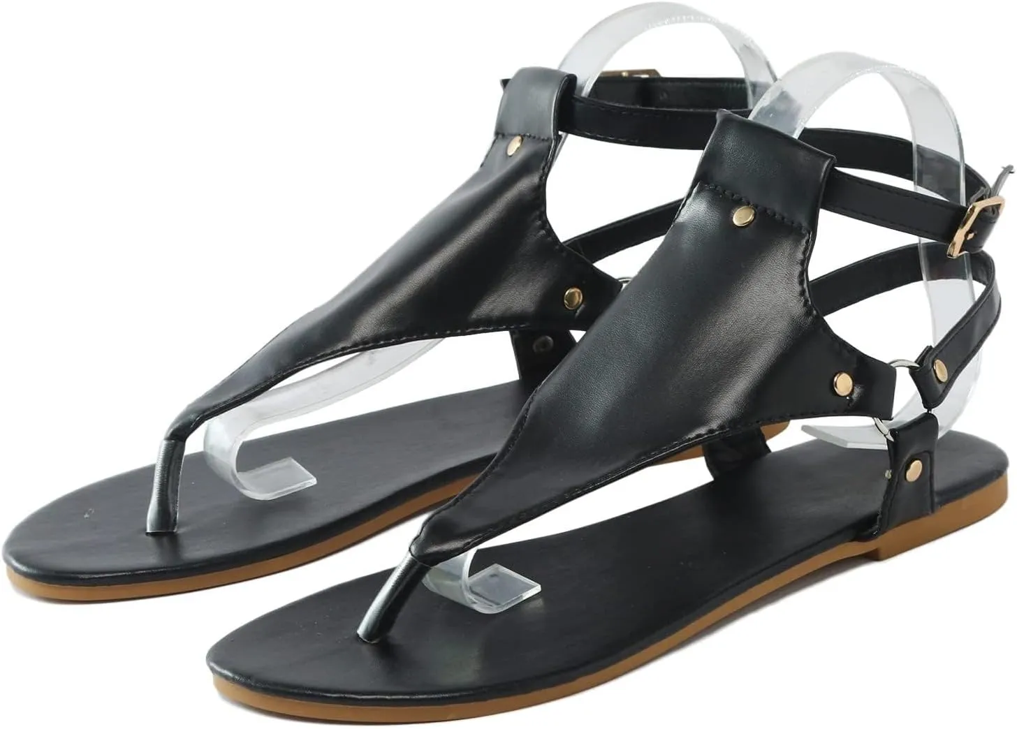 Womens Dressy Thong Sandals Low Heel Open Toe Flat Buckle Ankle Strap Comfortable Shoes Beach Walking Gladiator Roman Sandals Breathable Casual Soft Shoes