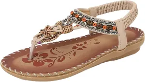 Womens Flat Sandal Arch Support Summer Beach Comfort Shoes 2025 Fashion Bohemian Beading Sandal