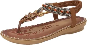 Womens Flat Sandal Arch Support Summer Beach Comfort Shoes 2025 Fashion Bohemian Beading Sandal