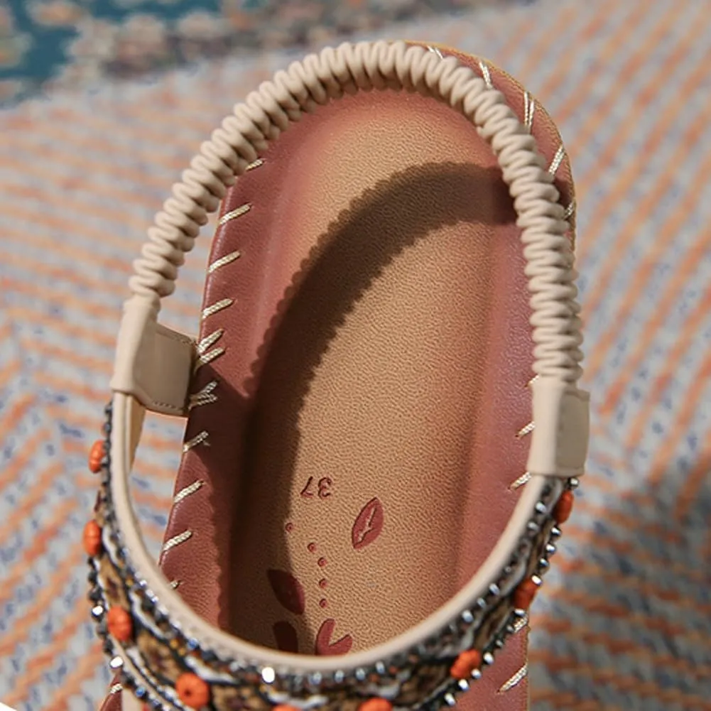 Womens Flat Sandal Arch Support Summer Beach Comfort Shoes 2025 Fashion Bohemian Beading Sandal