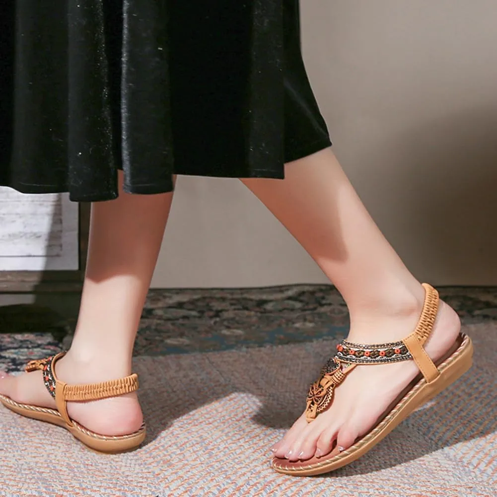 Womens Flat Sandal Arch Support Summer Beach Comfort Shoes 2025 Fashion Bohemian Beading Sandal
