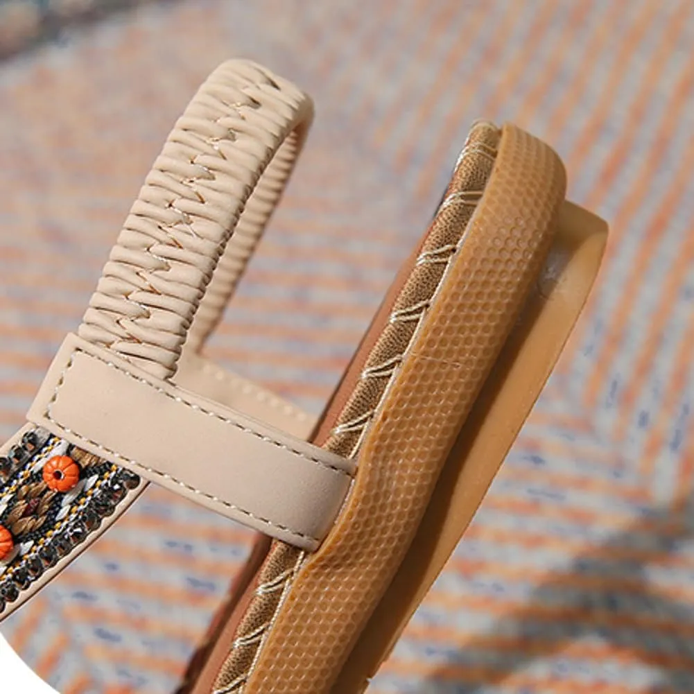 Womens Flat Sandal Arch Support Summer Beach Comfort Shoes 2025 Fashion Bohemian Beading Sandal