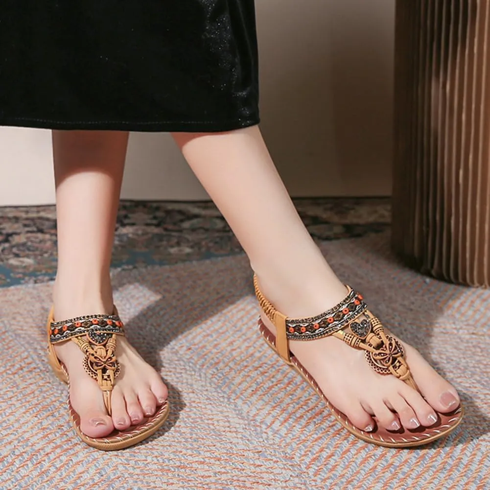 Womens Flat Sandal Arch Support Summer Beach Comfort Shoes 2025 Fashion Bohemian Beading Sandal