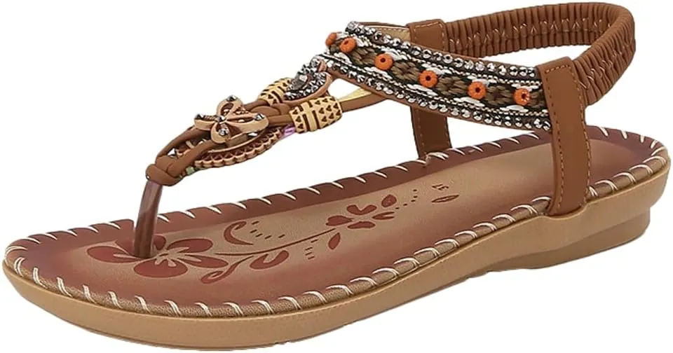Womens Flat Sandal Arch Support Summer Beach Comfort Shoes 2025 Fashion Bohemian Beading Sandal
