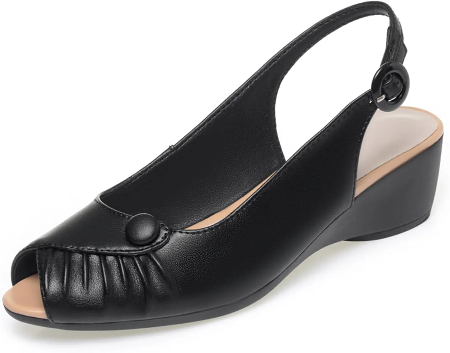 Womens Genuine Leather Open Toe Wedge Sandals Summer Breathable Business Office Dress Pumps Daily Non-Slip Mam Nurse Casual Shoes