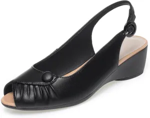 Womens Genuine Leather Open Toe Wedge Sandals Summer Breathable Business Office Dress Pumps Daily Non-Slip Mam Nurse Casual Shoes
