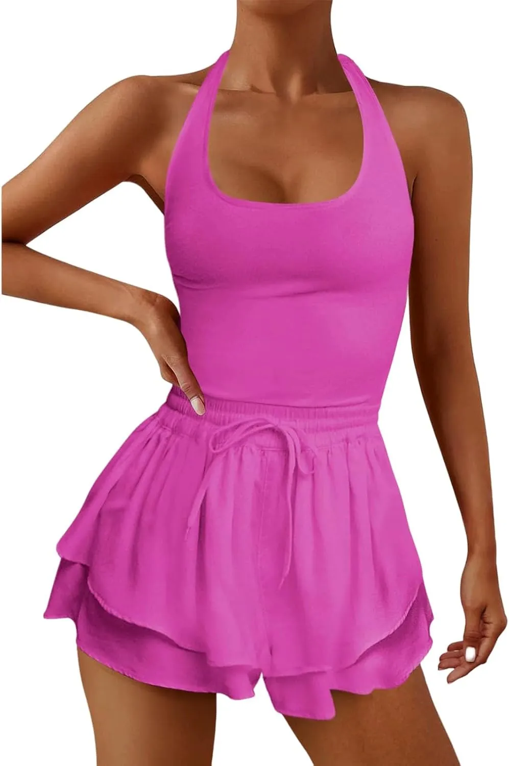 Womens One Piece Outfits Sleeveless Mini Skort Dress Casual Yoga Rompers Hight Waisted Suits Running Skortsie