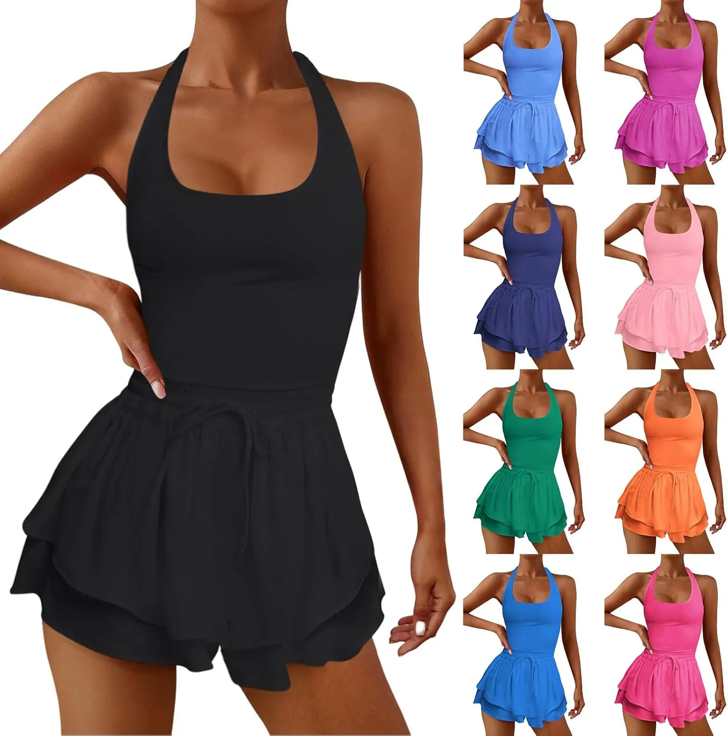 Womens One Piece Outfits Sleeveless Mini Skort Dress Casual Yoga Rompers Hight Waisted Suits Running Skortsie