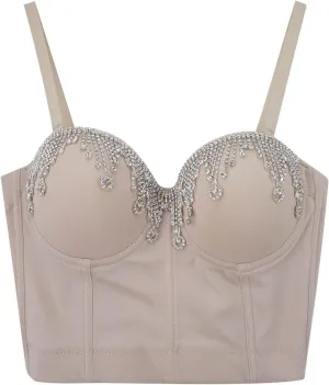 Women's Party Shiny Tank Tops Basic Rhinestone Sparkly Club Crop Sleeveless Y2K Shirts Camisole Spaghetti Straps 2025