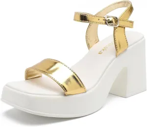 Women's Platform Heeled Sandals Comfortable Block Chunky Open Toe Ankle Strap Heels Fashion Wedding Party Evening Prom Dance Dress Shoes