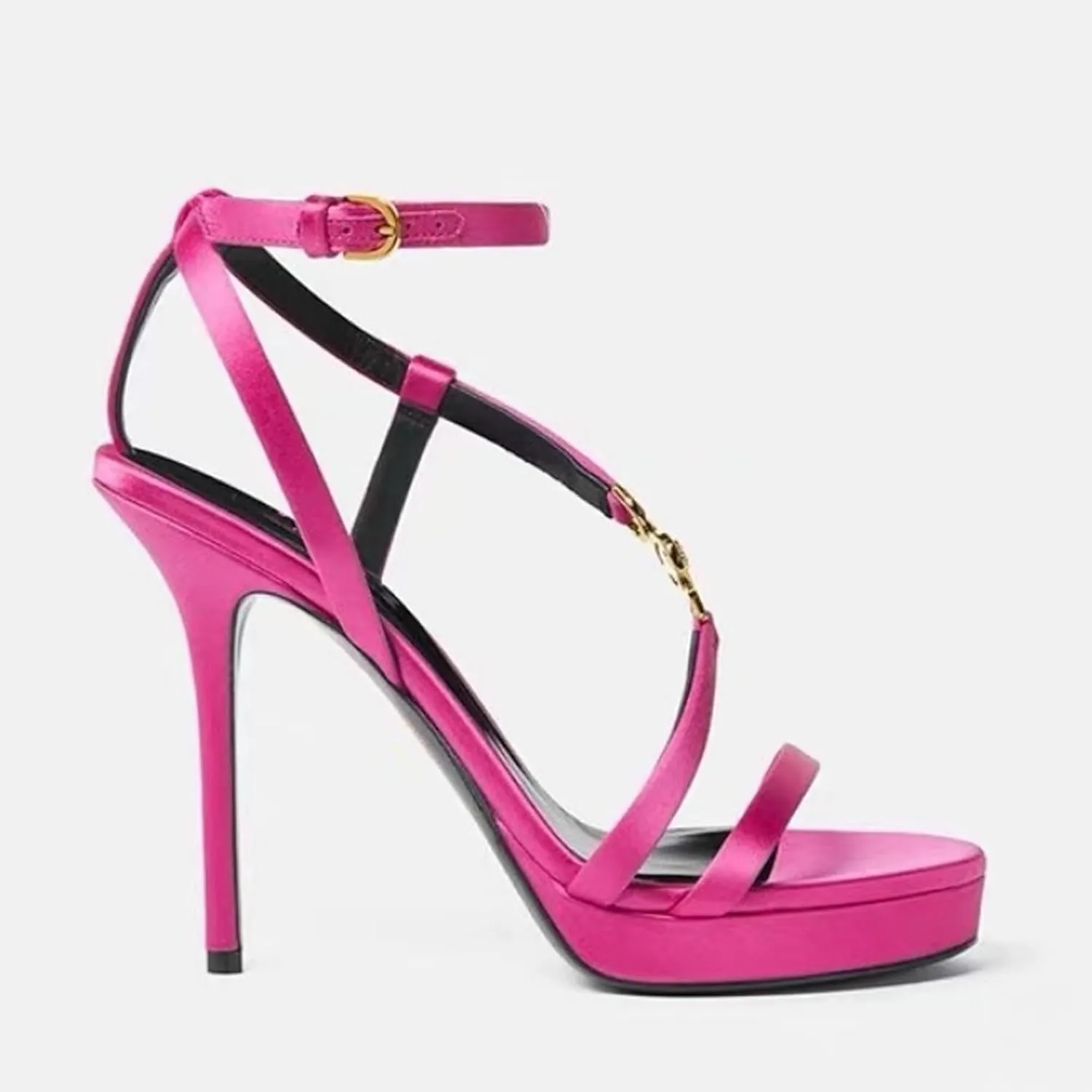 Women's Round Open Toe Platform Clear High Heel Sandals Open-Toe Stilettos with Waterproof and Metal Buckles Slip On Pumps Dress Ankle Strap Office Clubbing Work