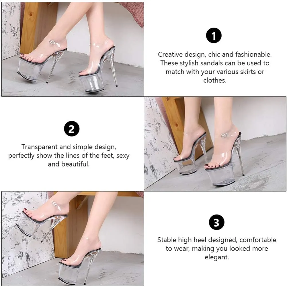 Womens Sexy Perspex Clear Platform Pole Dance High Heel Sandals Lady Summer Stiletto High- Heeled Sandals