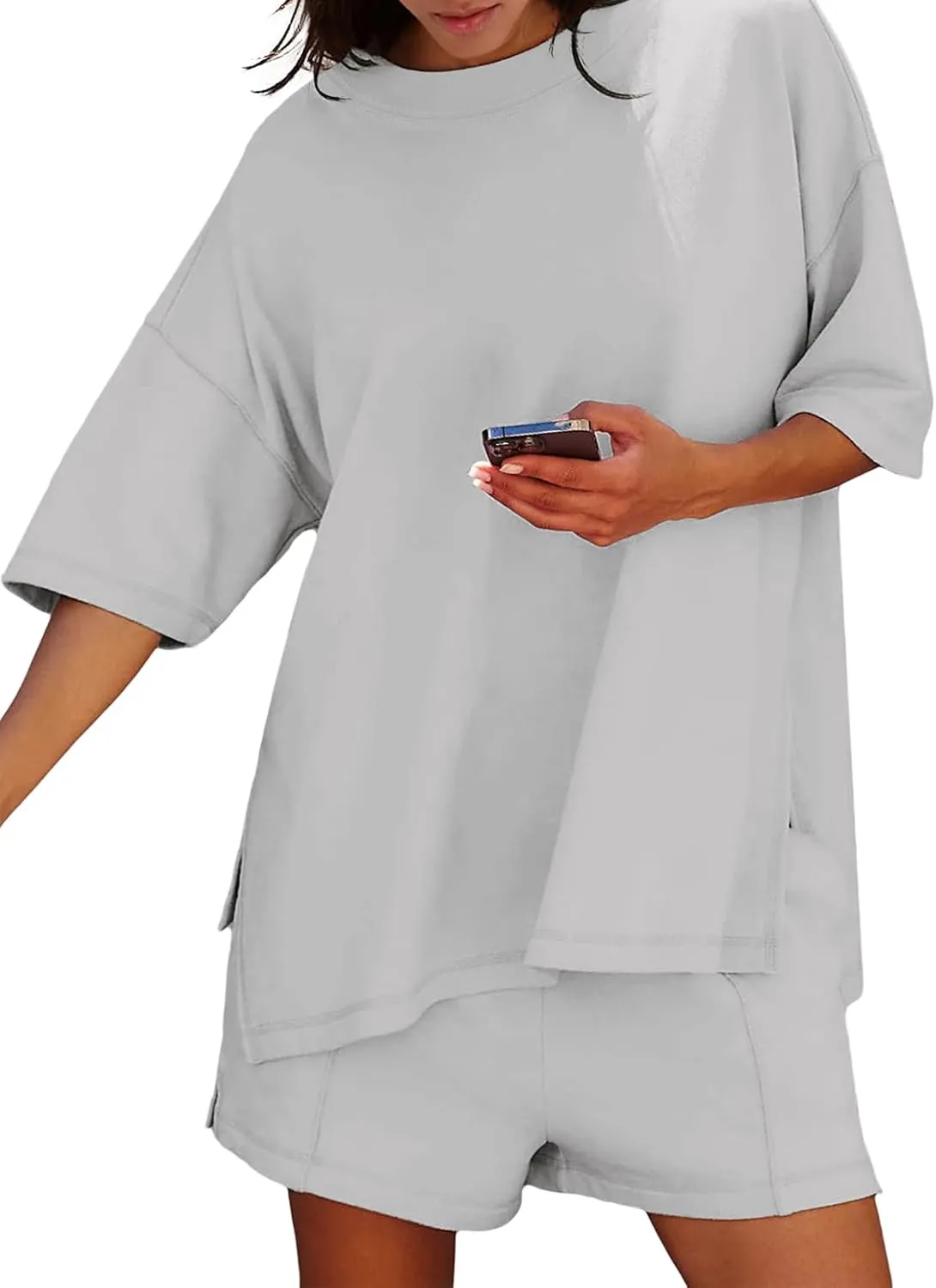 Womens Shorts Sets 2 Piece Outfits Summer 2025 Half Sleeve Crew Neck Cotton Lounge Sets Matching Clothing