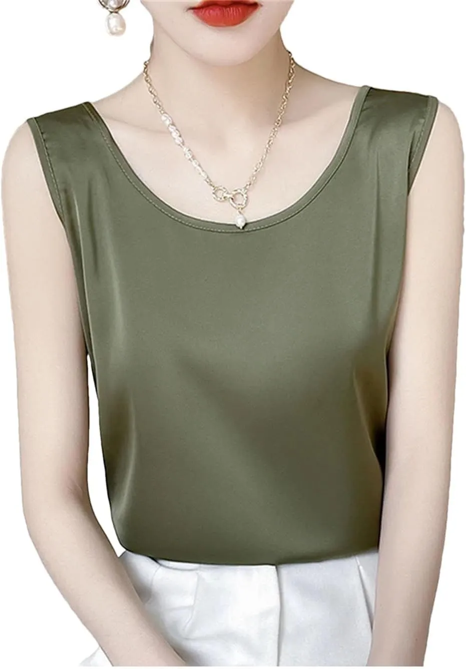 Women's Silk Satin Tank Tops for Women Trendy Summer Casual Crop Camisole Office Sexy Top