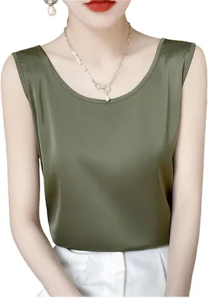 Women's Silk Satin Tank Tops for Women Trendy Summer Casual Crop Camisole Office Sexy Top