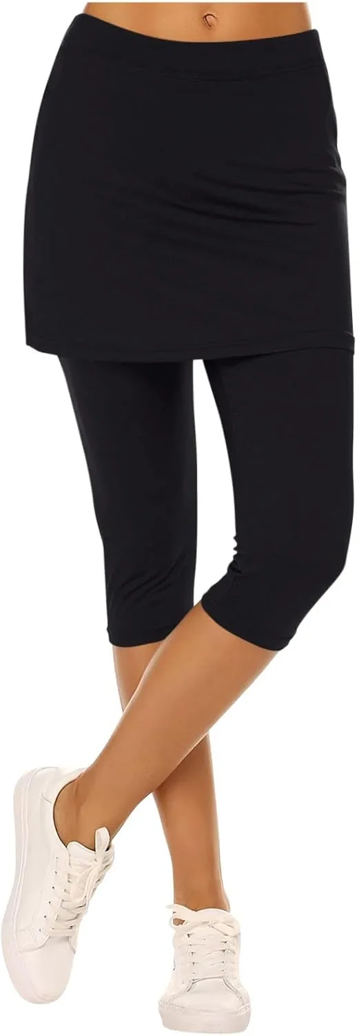 Womens Skirted Leggings Thin Workout Tennis Skorts Capris Elastic Waist Yoga Pants Athletic Legging with Skirt 2025