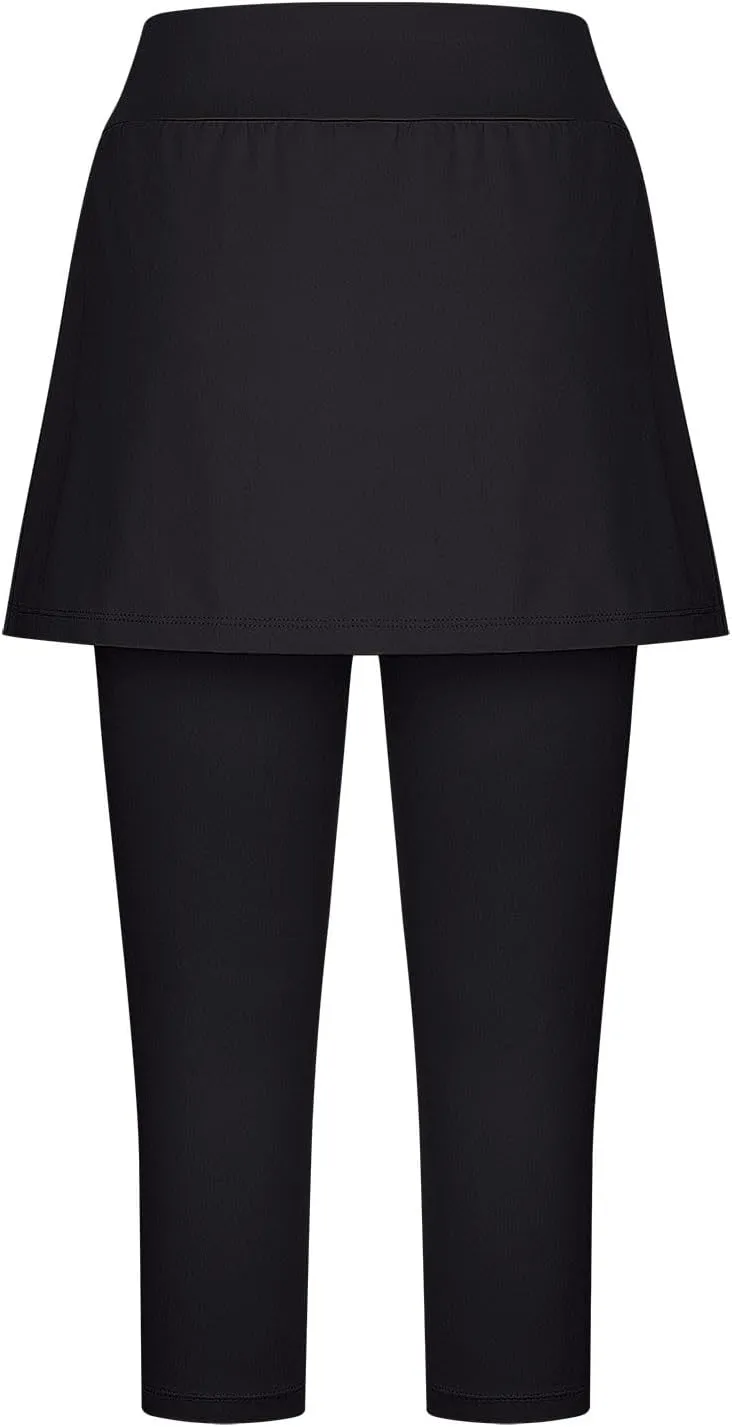 Womens Skirted Leggings Thin Workout Tennis Skorts Capris Elastic Waist Yoga Pants Athletic Legging with Skirt 2025
