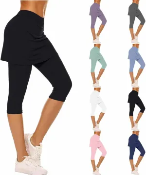Womens Skirted Leggings Thin Workout Tennis Skorts Capris Elastic Waist Yoga Pants Athletic Legging with Skirt 2025